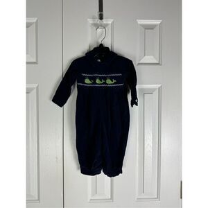 Little English Boys Smocked Cord Whale Romper Size 12m